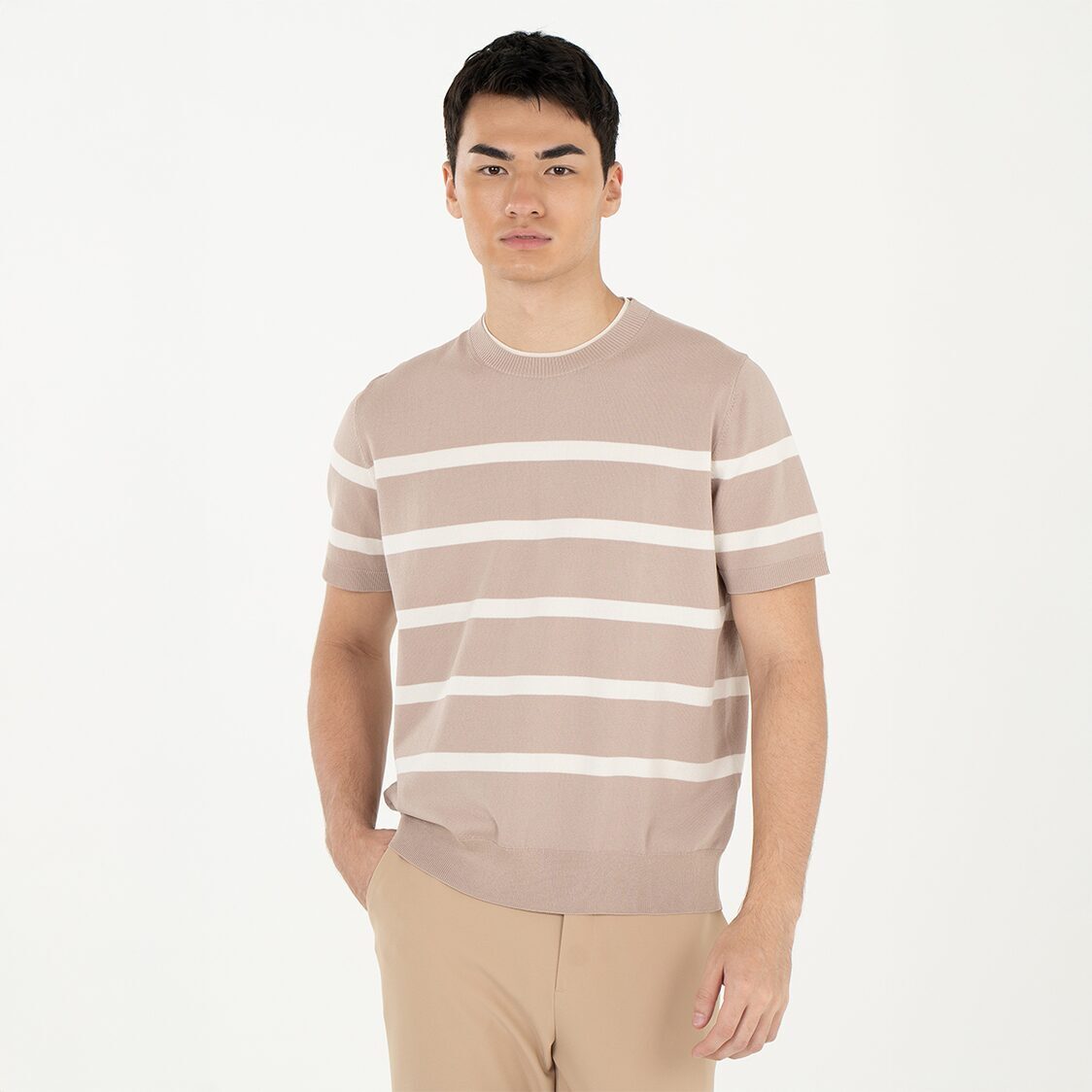 K/WOODS Ice Cool Horizon Stripe Pullover in Khaki