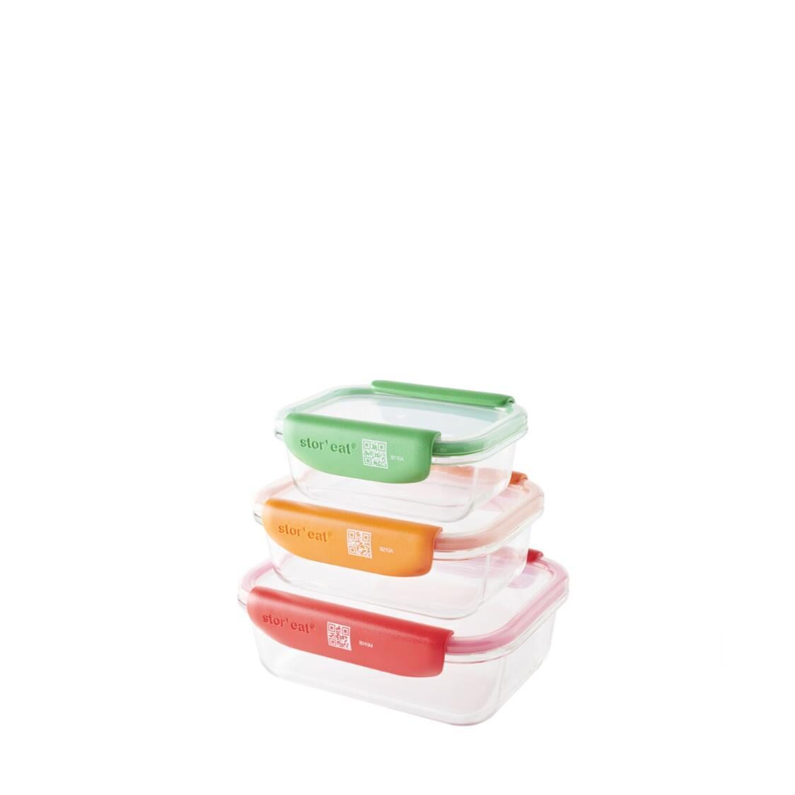 Mastrad Borosilicate Glass Rectangle Storage Box With Pp Lid Set Of 3