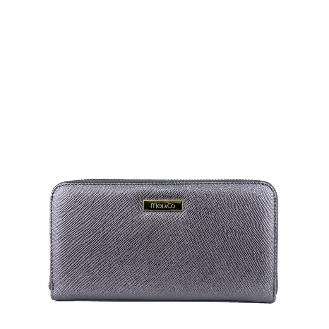Mel&Co Saffiano Leatherette Zip-Around Long Wallet Gun