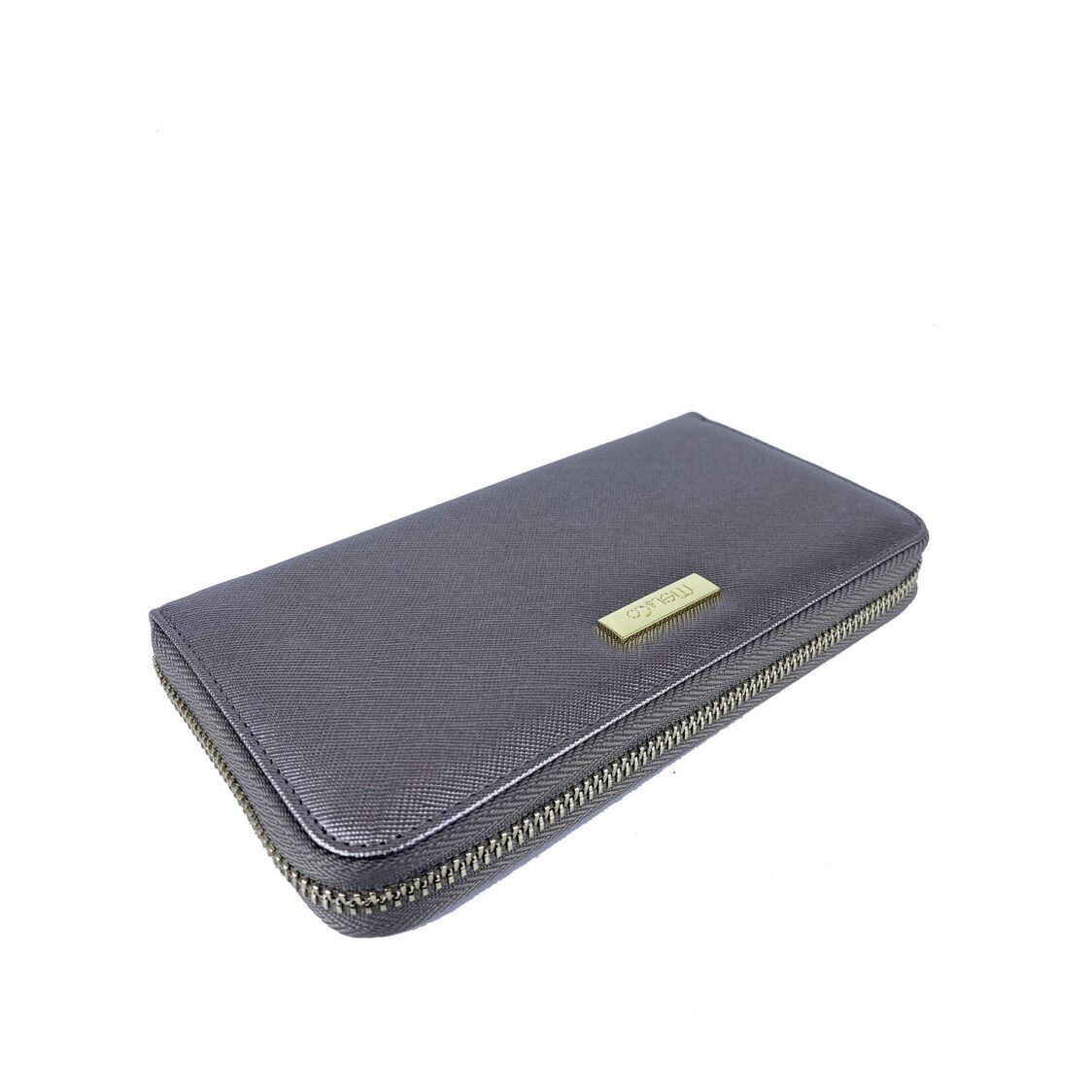 Mel&Co Saffiano Leatherette Zip-Around Long Wallet Gun