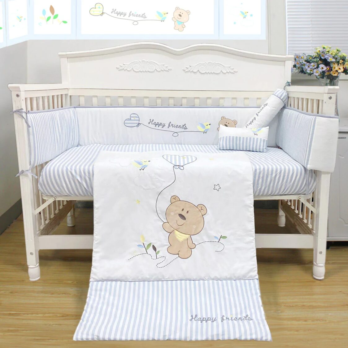 Happy Cot Bedding Set - Happy Friends (Blue) (5pcs)