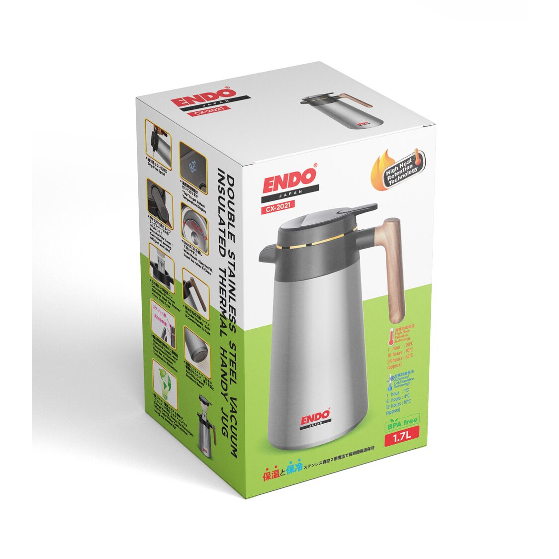 ENDO 1.7L Double S/Steel Handy Jug With Temp Reading (CX-2021)
