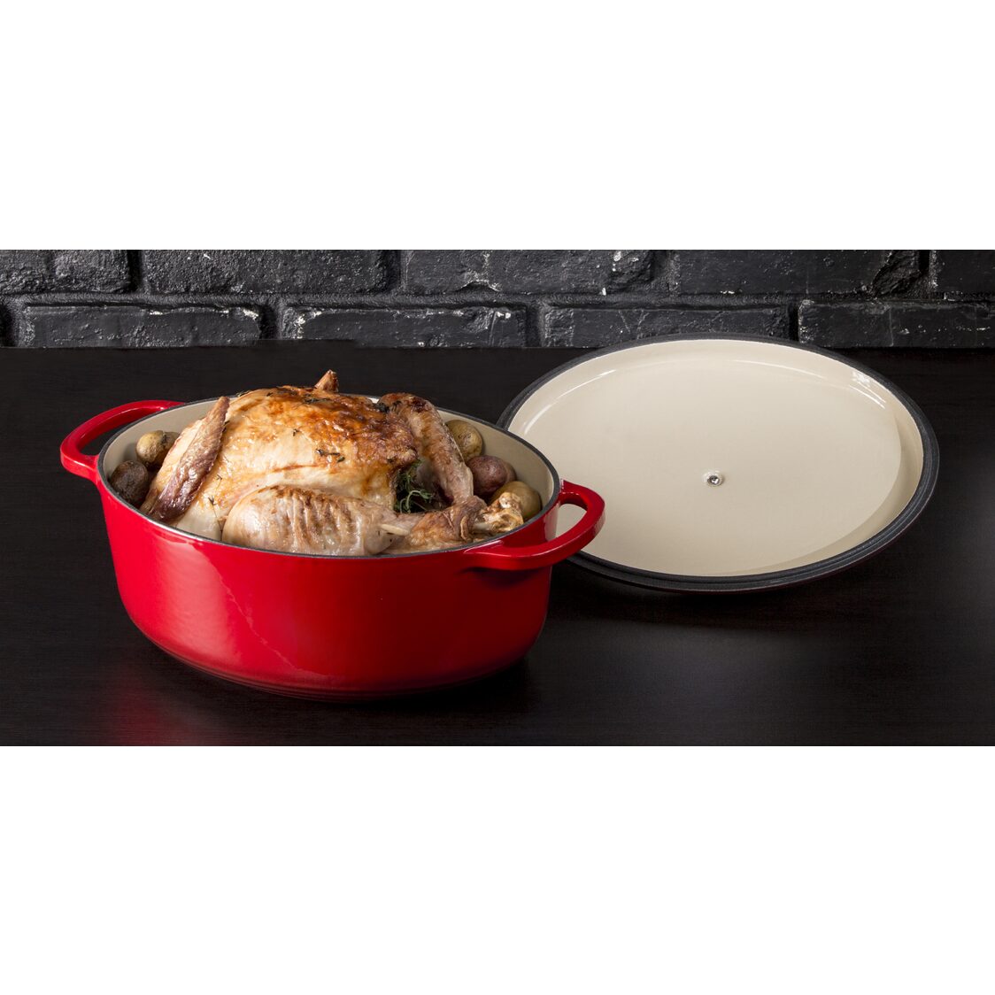 Lodge 7 Quart Oval Red Enameled Cast Iron Dutch Oven